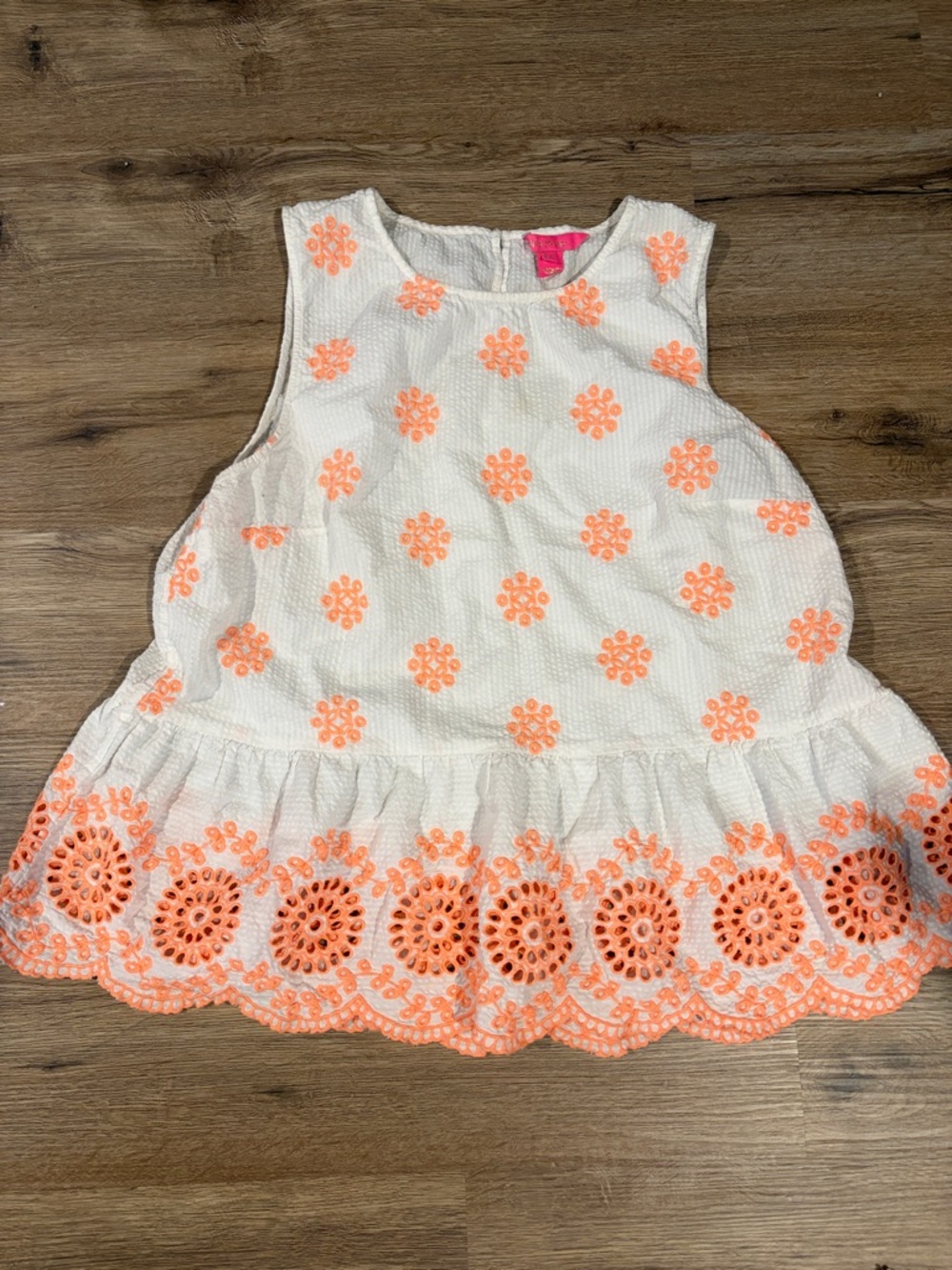 Lilly Pulitzer White Tank Top with Coral Embroidered Eyelet